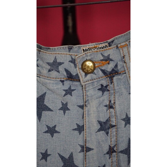1990s-Y2K MOSCHINO JEANS STARS Cotton Denim Pants Peace Sign Back Pocket. XS - Picture 5 of 10